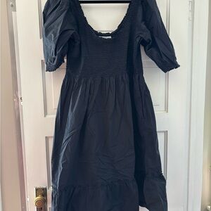 Hill House Black Smocked Nap Dress with Scoop Neckline
